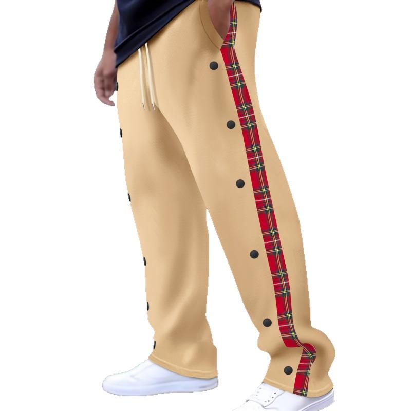 New men's row buckle spelling plaid webbing casual trousers straight trousers outdoor trousers men's new