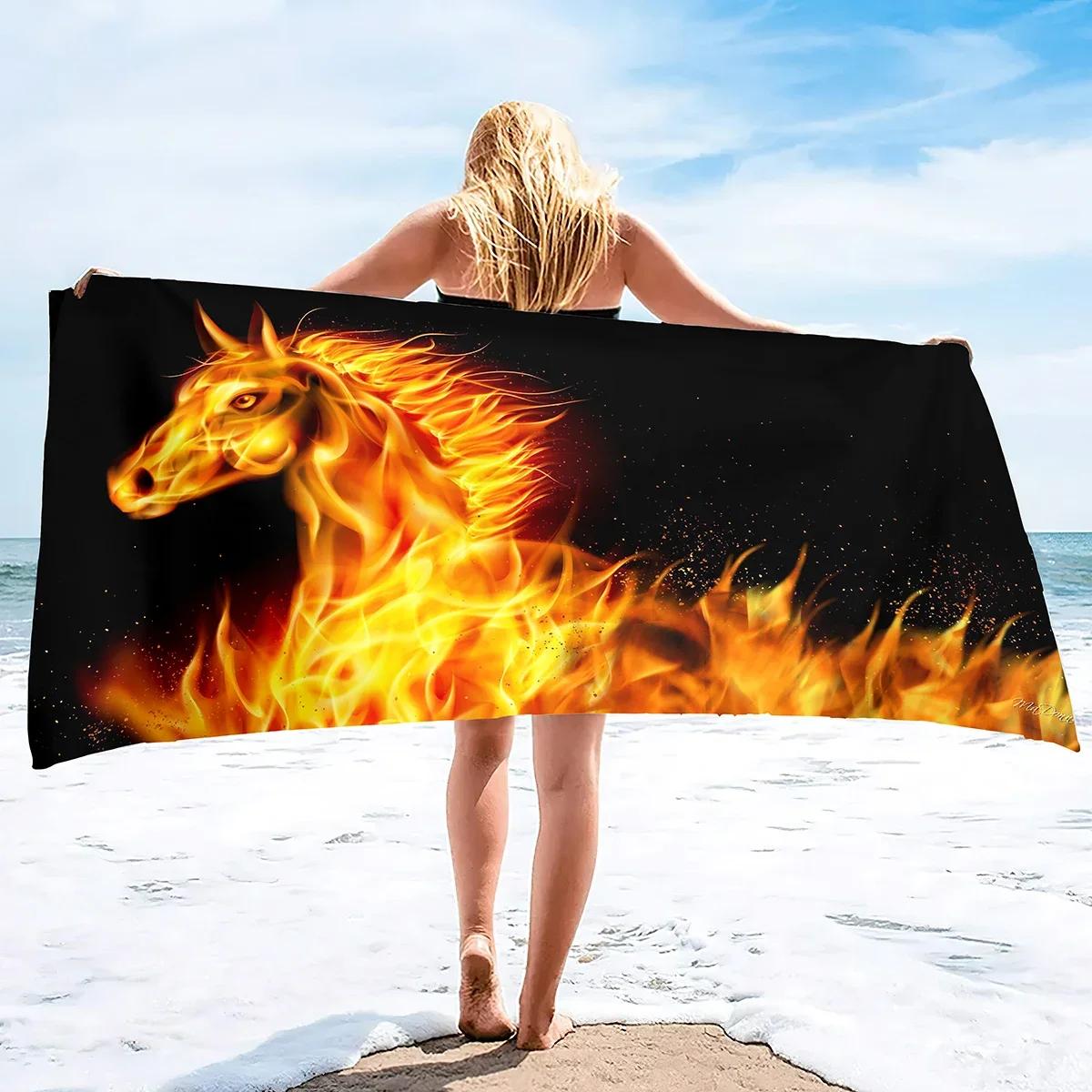 

Beach Towel Fire Animal Microfiber Beach Towel, Sand Free Beach Towels Oversized, Quick Dry Lightweight Bath Swim Towels W30*H60(CM)