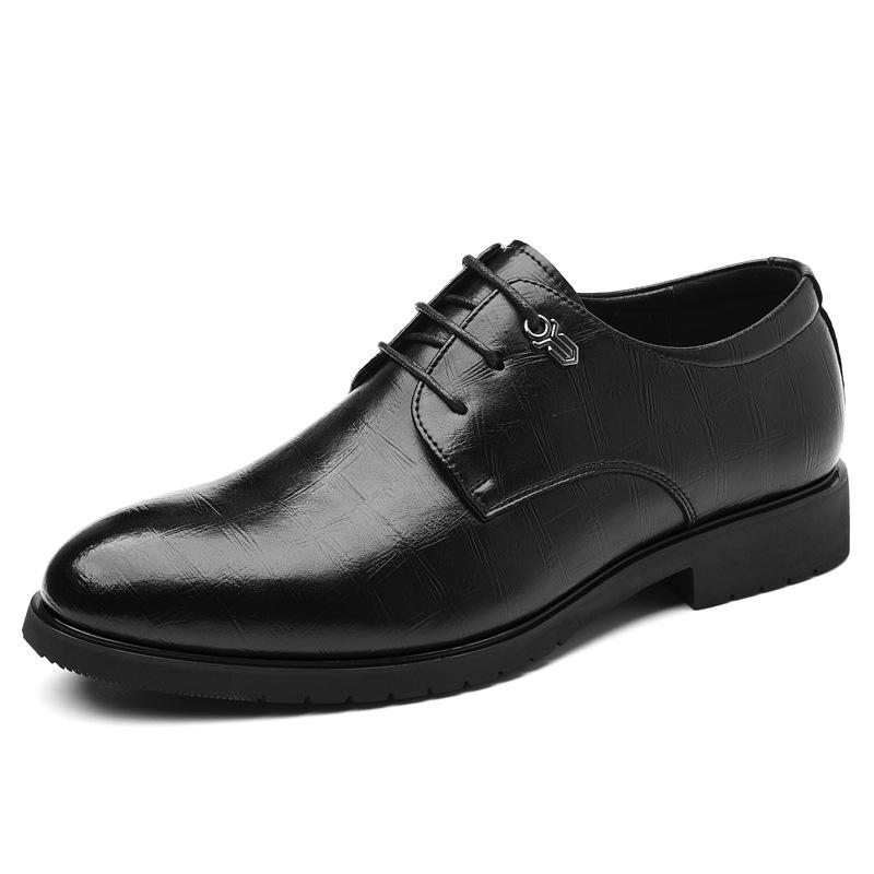 Leather shoes men's business dress leather shoes British casual breathable black inner height increasing groom wedding shoes