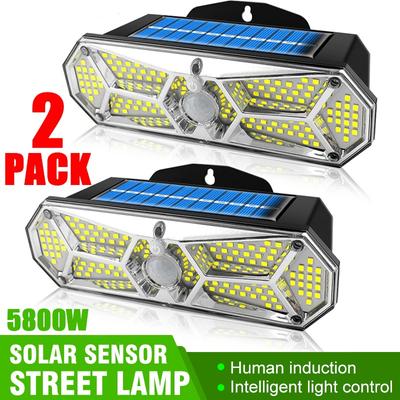 1/2 PACK 126LED solarbetriebene Straßen-Wandleuchte mit PIR-Bewegungssensor, dimmbare Lichter, wasserdichtes Nachtlicht für den Außenbereich mit 3 Modi für Garten, Terrasse, Veranda