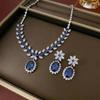 European Style Zircon Blue Water Drop Necklace & Plum Blossom Earrings Set