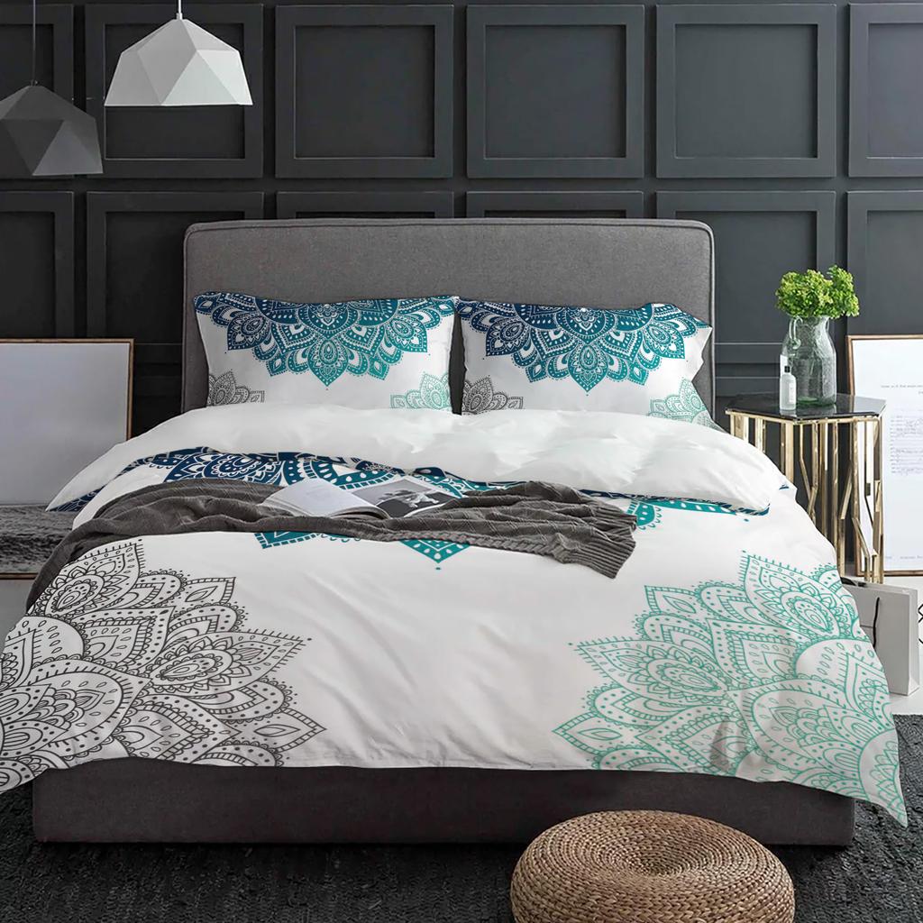 Breathable Soft Double Mandala Gradient Bohemian Flower With Pillow Case Custom 3pcs Bed Home Textile Quilt