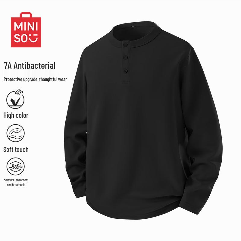 MINISO Men s Heavyweight Henley Long Sleeve T-Shirt M