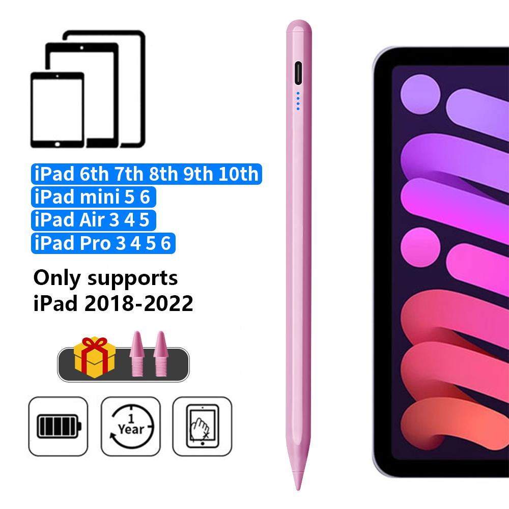 Stylus Pen voor Potlood met LED-stroomindicatoren Palmafwijzing Touchpen voor iPad Potlood roze