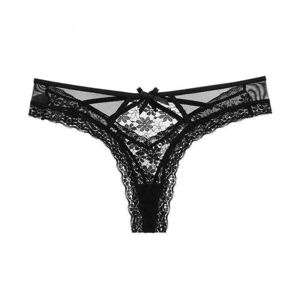 Patchwork Lace Flower Transparent Briefs Thong Mesh Floral Bowknot Panties Sweet   Lady