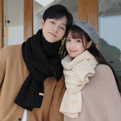 Couple Style Korean Style Solid Color Knitted Wool Scarf for Women Autumn and Winter Harajuku Style Thickened Warm Student Versatile Scarf