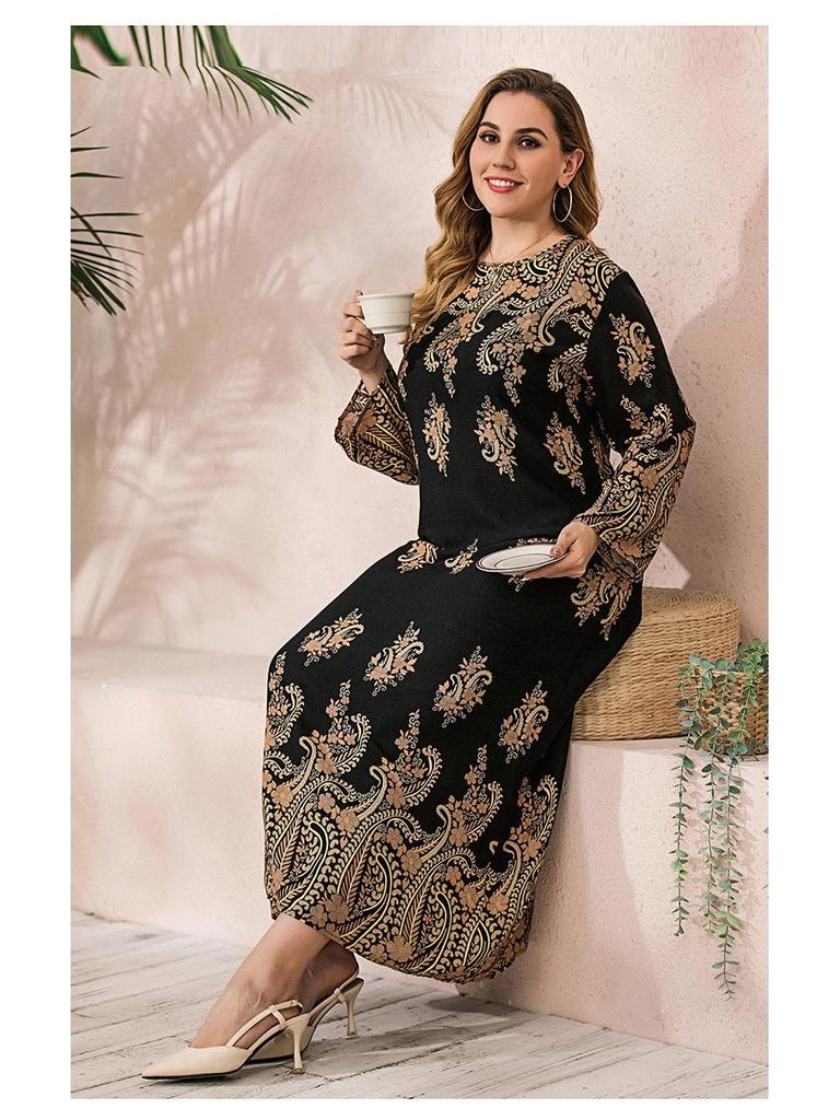 India-Middle East Plus Size Women's Spring Dress - Loose, Slimming Long Maxi for Malaysia