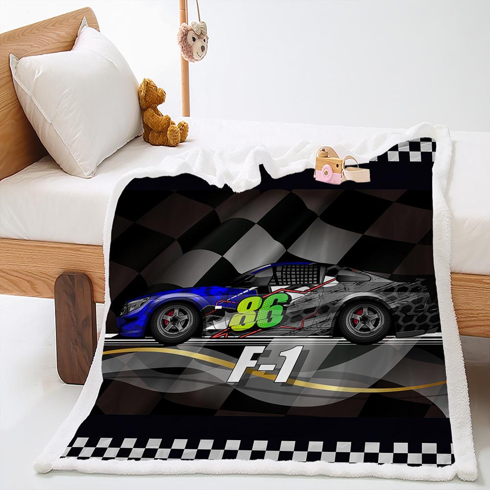 Blanket 2D Digital Printing Lamb Fleece Crystal Fleece Construction Car Racing Game Blanket Blanket