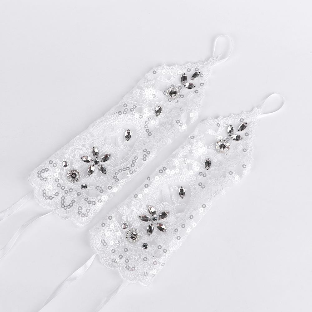 High Quality Dress Fashionable Beads Rhinestone Lace Fingerless Gloves Short Gloves