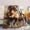 1Pc Horses Painting Print Flannel Blanket, High Quality Comfortable for All Seasons, Home Decor, Warmth and Comfort, Perfect for Christmas Gifts