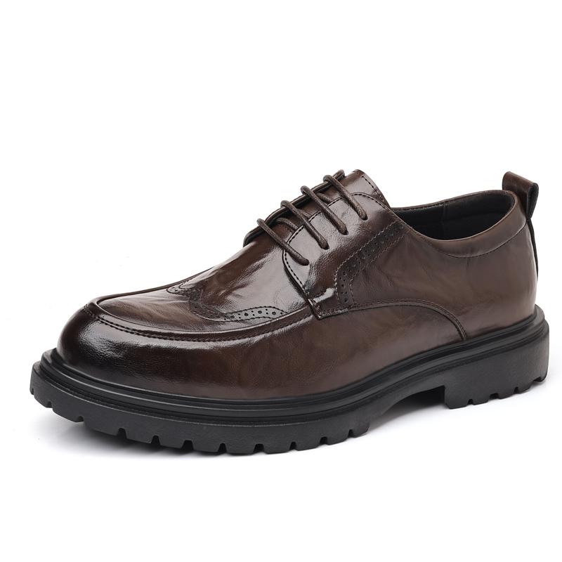 Men's business thick soled leather shoes Suit gentleman retro style Groom's wedding party Black brown Derby lace-up shoes