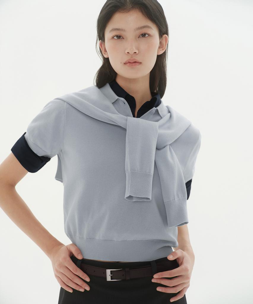 MUSINSA STANDARD WOMAN Women'S Washable Supima Cotton Knitted Polo Shirt [Ash Light Blue]