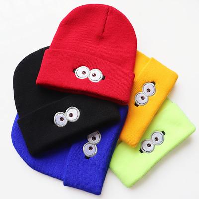 Anime Cartoon Eye Embroidery Knitted Hat Hoodie Warm Hat for Male Female Students Winter Hat
