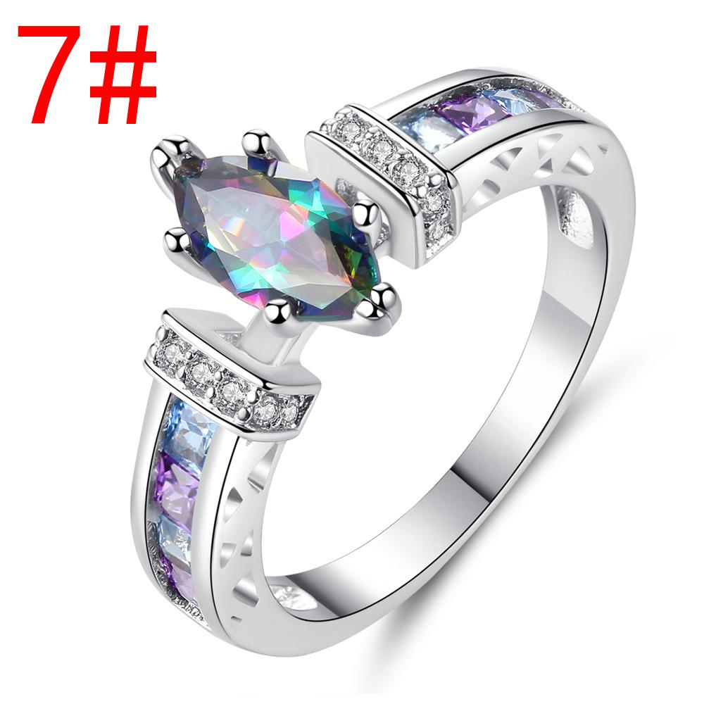 Colorful Marquise Zircon Ring: Women's Simple Fashion Versatile Jewelry