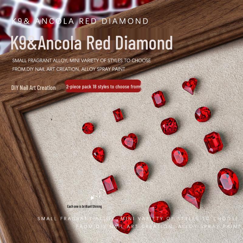 

Ankara Red Heart & Geometric Rhinestones Nail Art Decorations, 2 Pieces