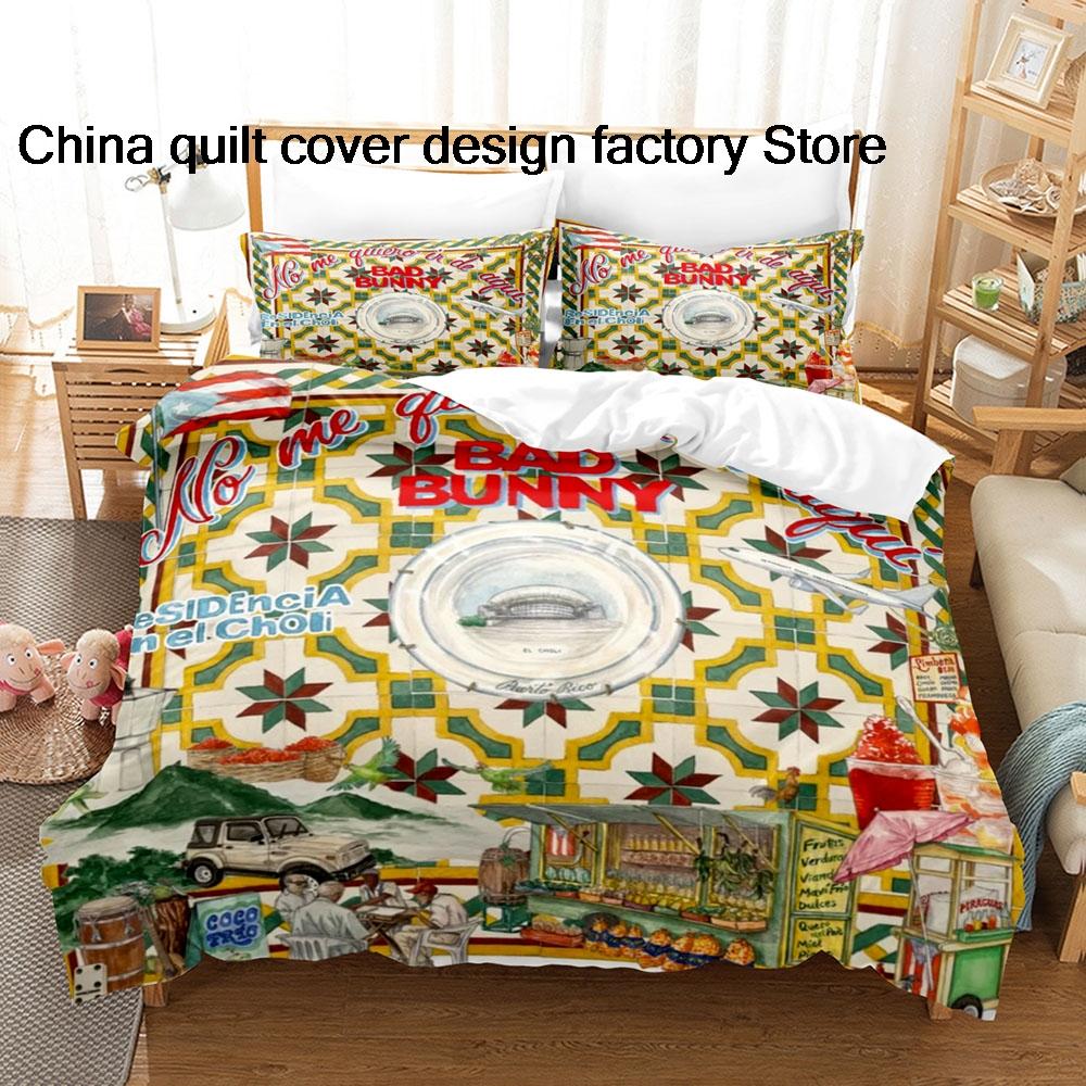 Hot Bad Buny Debi Tirar Mas Fotos Beding Set Single Twin Ful Quen King-Sized Dimensionsd Dimensions Bed Linen Set Adult People Kid Bedrom Duvetcover