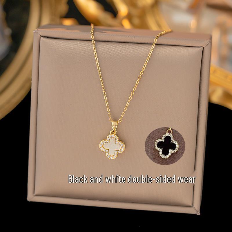 Chic Non-Fading Titanium Steel Necklace for Women with Unique Design and Sparkling Copper Pendant