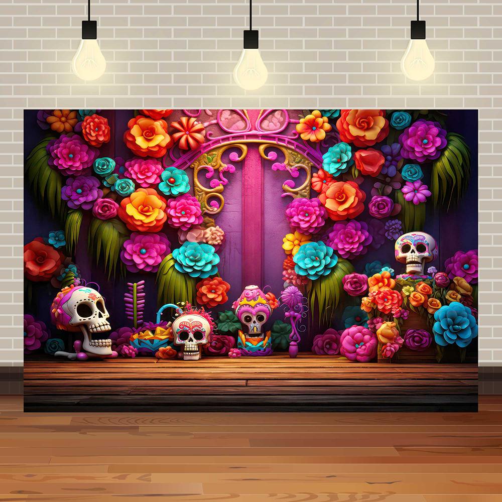 Halloween Eve Theme Skull Flowers Night Castle Moon Pumpkin Lights Skeleton Family Party Kids Photography Background Studio Prop387