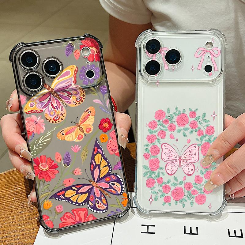 Card Slot Pocket Phone Case For iPhone Air 17 16 15 Pro Max 14 13 17 Pro 12 11 16e Shockproof Colorful Butterfly Clear TPU Cover