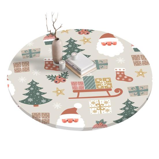 Fitted Christmas Round Tablecloth Holiday Snowflakes Table Cover with Elastic Edge Water-Resistant Christmas Tree Table Cover for Round Tables Dinner