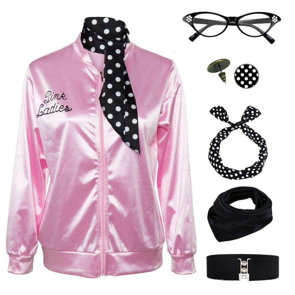 Roze Dames Grease Cosplay Kostuum Volwassen Retro Jasje Chique Cheerleader Verkleedkostuum Voor Vrouwen Herfstjas Halloween Carnavalskostuum XS（old） pink