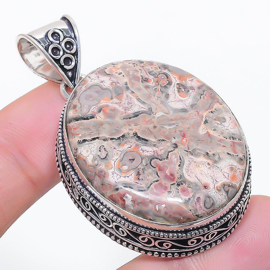 Natural Leopard Skin Gemstone 925 Sterling Silver Jewelry Pendant 2.17" t8z24
