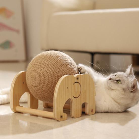 Cat Scratcher Toy Natural Sisal Scratching Ball with Wooden Base Interactive Play