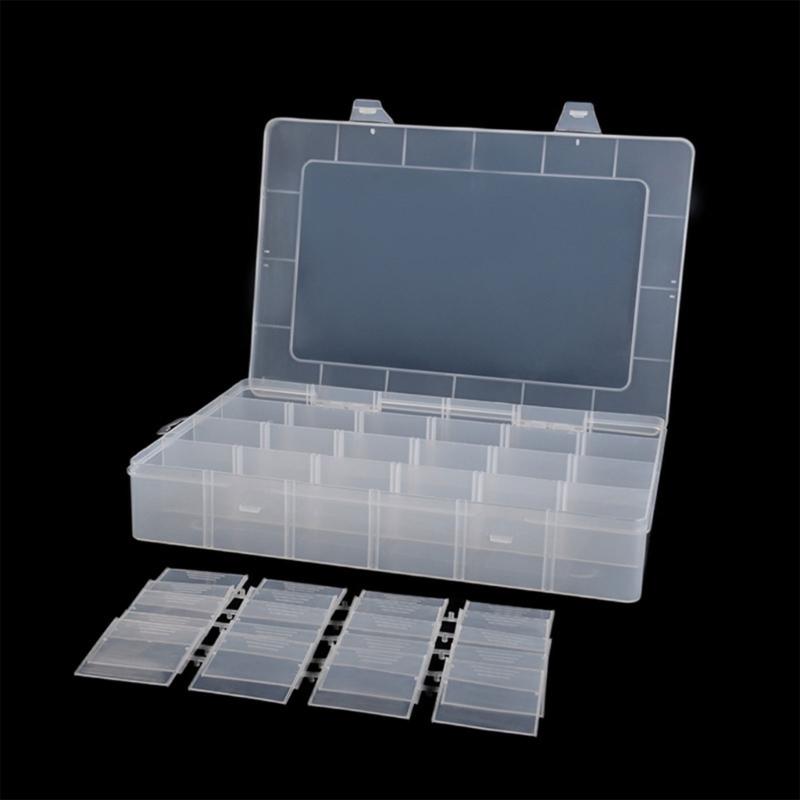24 Compartments Clear Stackable Plastic Storage Boxes with Adjustable Dividers for Beads Crafts Jewelry Fishing Tackle