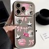 Cherry Bowknots Lips Disco Ball Case For iPhone 17 Pro Max Shockproof Silicone Bumper Cover For iPhone 16 Pro Max Funda iPhone 15 14 13 12 11 16E