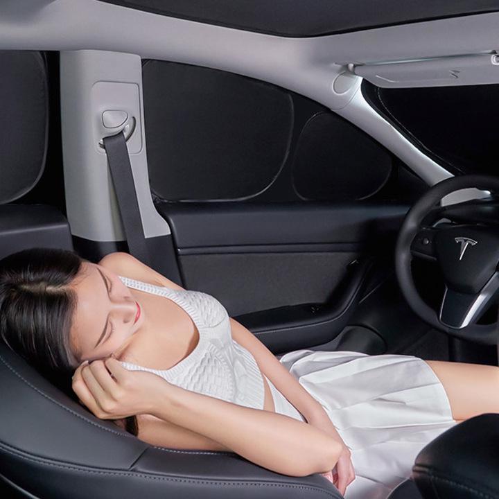 Tesla Model 3/Y/S Sun Visor: Opaque Sunshade for Front Windshield & Side Windows, Privacy Protection for Camping.