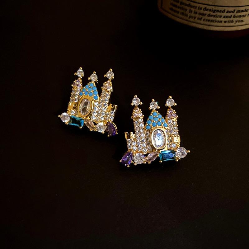 Dopamine Zircon Castle Pendant Necklace Earrings Personalized Fashionable Foreign Style Jewelry Set Light Luxury High-end Jewelry