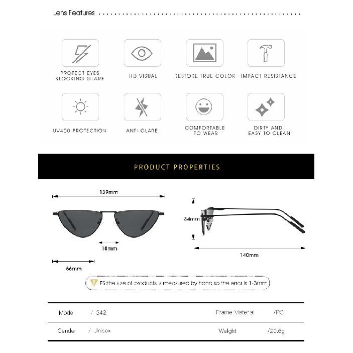 Metal-framed cat-eye sunglasses with light-colored lenses, for men and women