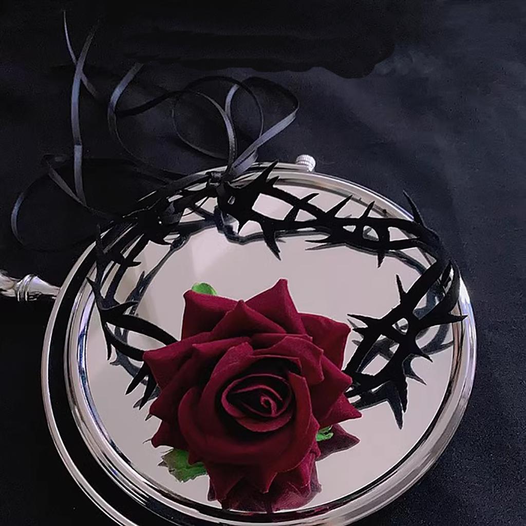 Dark tie Gothic Black Bramble Red rose choker Neck Strap Choker Necklaces Lace Neck accessories Necklace Women's accessories