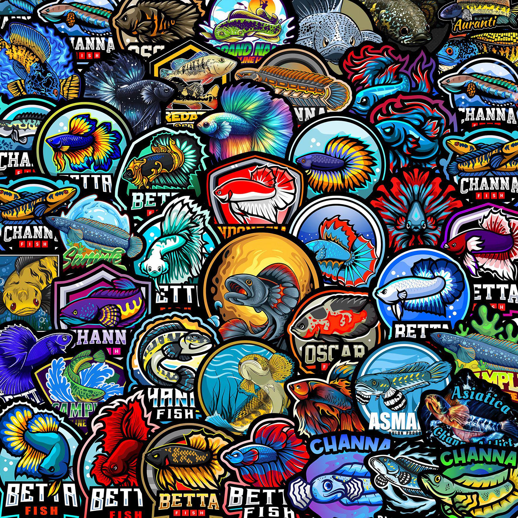 

60 Sheets Fighting Fish Dangerous Waters Notebook Sticker Set for DIY Journal Decoration квітковий