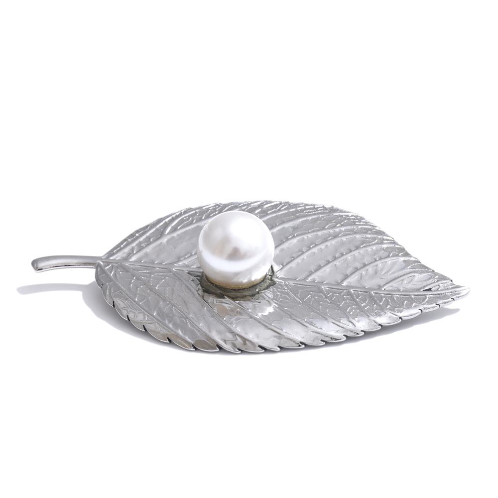 

Yhpup Minimalist Stainless Steel Metal Leaf Imitation Pearls Brooches Pin for Women Men Elegant Fashion Jewelry Accessories