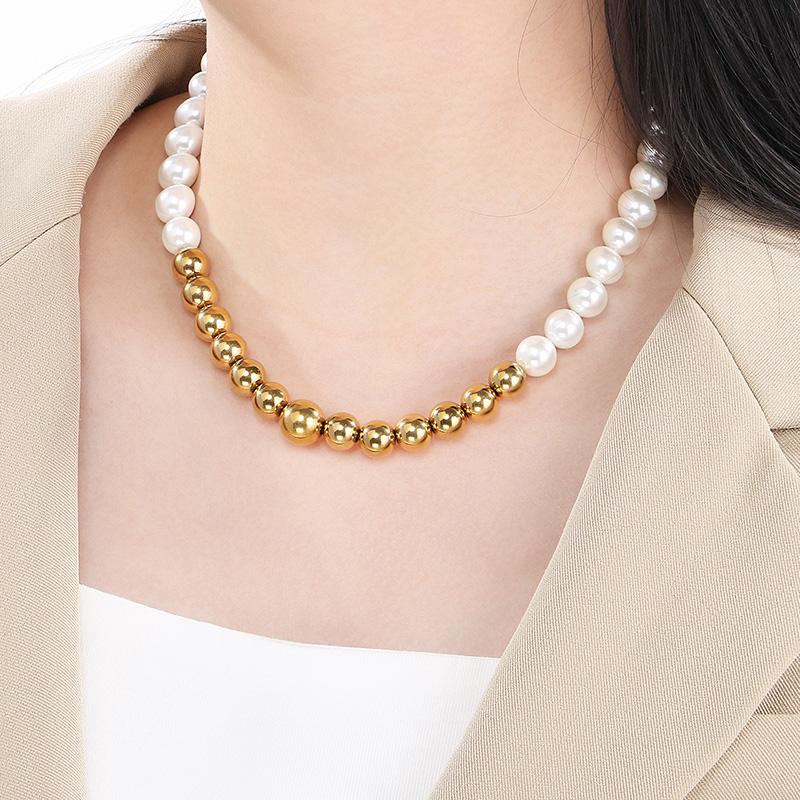 Luxurious Shell Pearl and Stainless Steel Beads Necklace Hip Hop Men's Women's Jewelry Bohemia Personalized Party Accessories