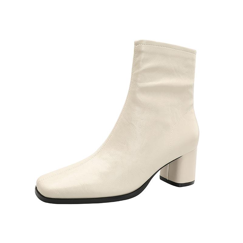 

Модные ботильоны в стиле ретро, черные облегающие ботинки с квадратным носком и массивным каблуком, женская обувь, ботинки до середины икры с боковой молнией 37 белый