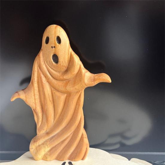 Halloween Ghost Sculpture Creepy Wood Carving Ghost Statue Figurine Table Sign Home Office Desktop Decoration Ornament