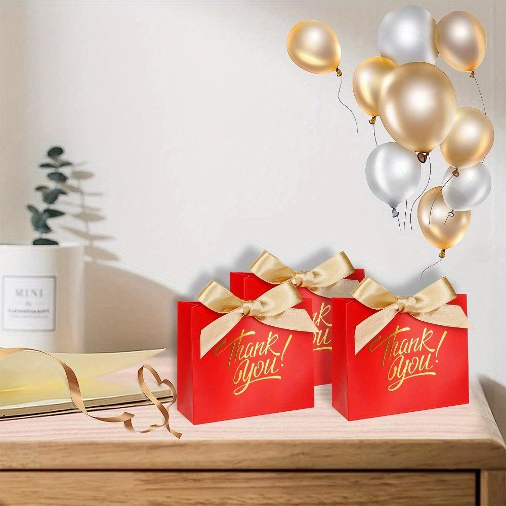15pcs Small Red Paper Gift Bags with Bow Ribbon Party Favor Bags Thank You Bags Gift Packing Bag Printed with Golden Foil Candy Bags Mini Gift Bags