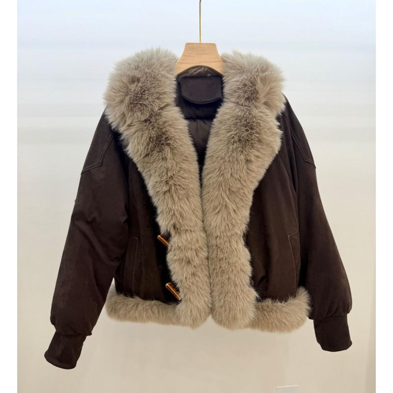 Womens Short Parka With Real Fox Fur Collar Thick Duck Down Cotton Puffer Jacket Winter 2026