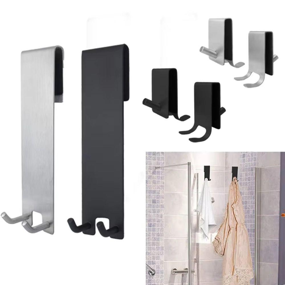 

Stainless Steel Over Glass Door Towel Rack Rust-proof Bathrobe Hanger for Glass Partition Screen style 4