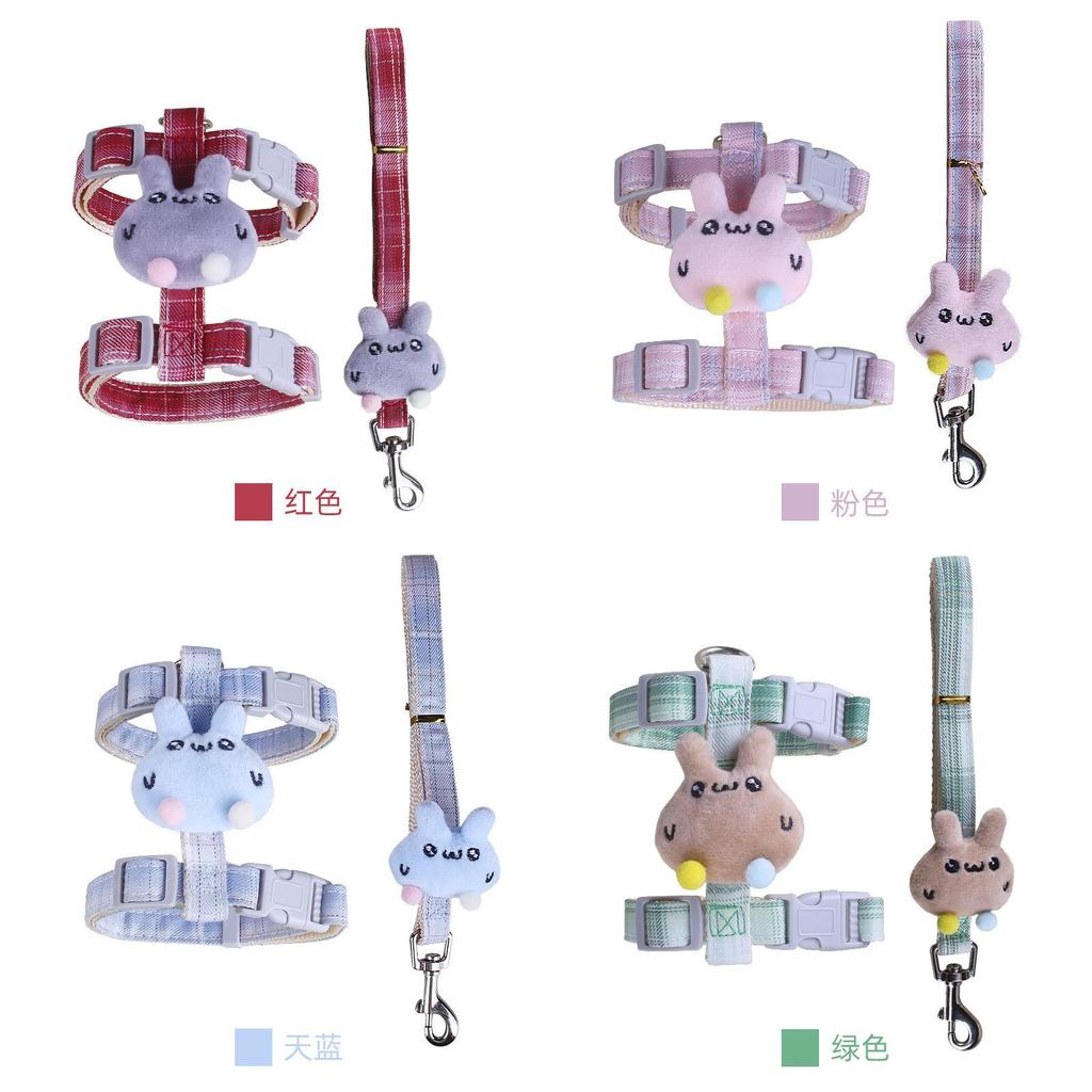 Adjustable Cat Leash Set For Cross-border Pets Small Dogs And Rabbits Nylon Material Cartoon Rabbit Design Various Colors Suitable For All Seasons