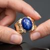 Men's Oval Blue Star Sapphire Ring, German Silver, Vintage Designer Jewelry, Flash Light Star Sapphire