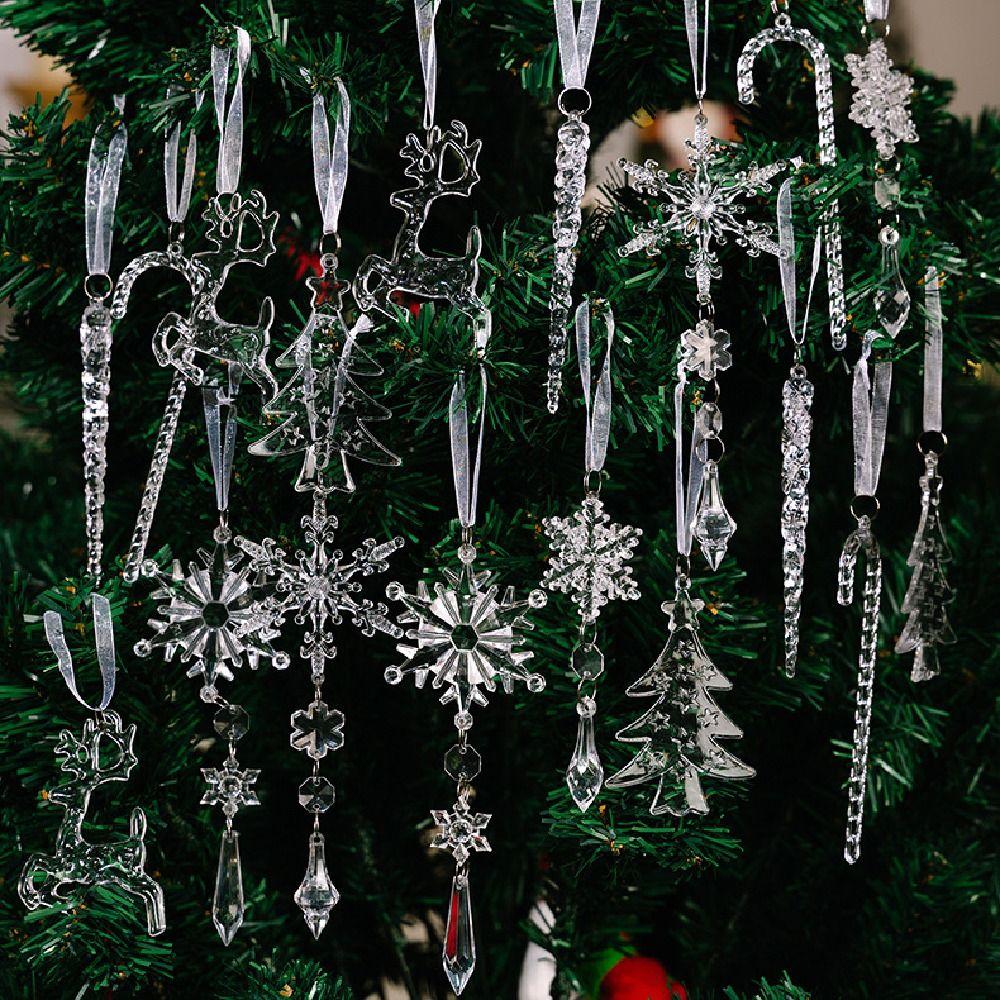 18Pcs Decorative Snowflake Ice Strip Pendants Simulation Xmas Tree Hanging Ornament  New Year