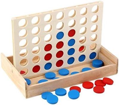 Wooden 4 In a Row Puzzle, 3D, Competitive Board Game, Educational, Brain Training Game Toy