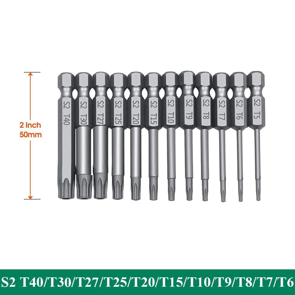 Sechskant Schaft Torx Sicherheitsschraube Schraubendreher Bohrer Set 4 Zoll Länge S2 Stahl Torx Schraubendreher Bits Set 11/12 Stück Torx Kopf 1/4 Zoll