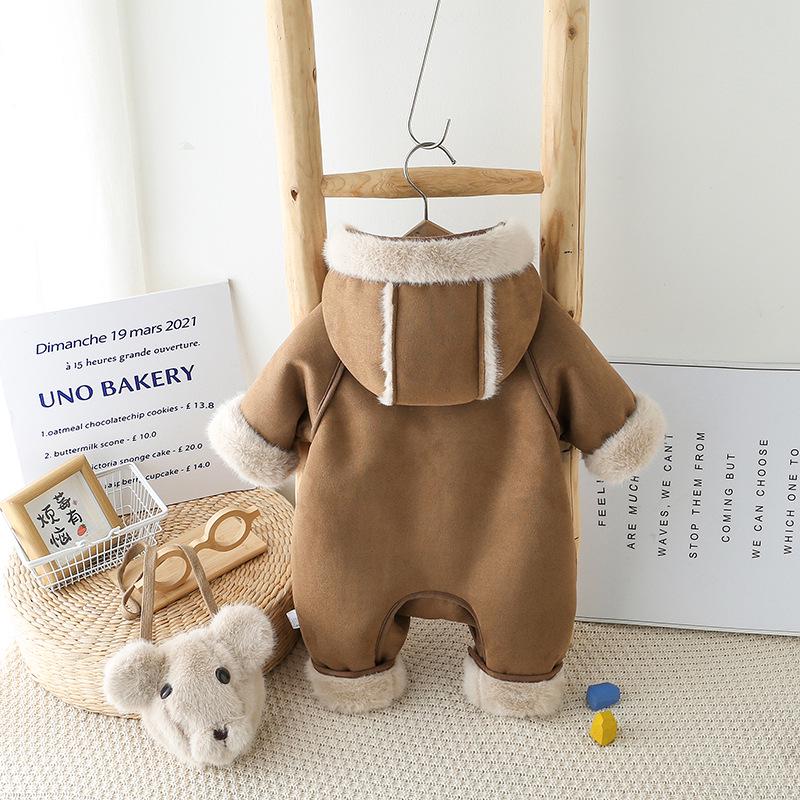 Nuovo Tuta Invernale Peluche: Tuta con Cappuccio da Passeggio per Neonati e Bambine - Carino Set Due Pezzi.