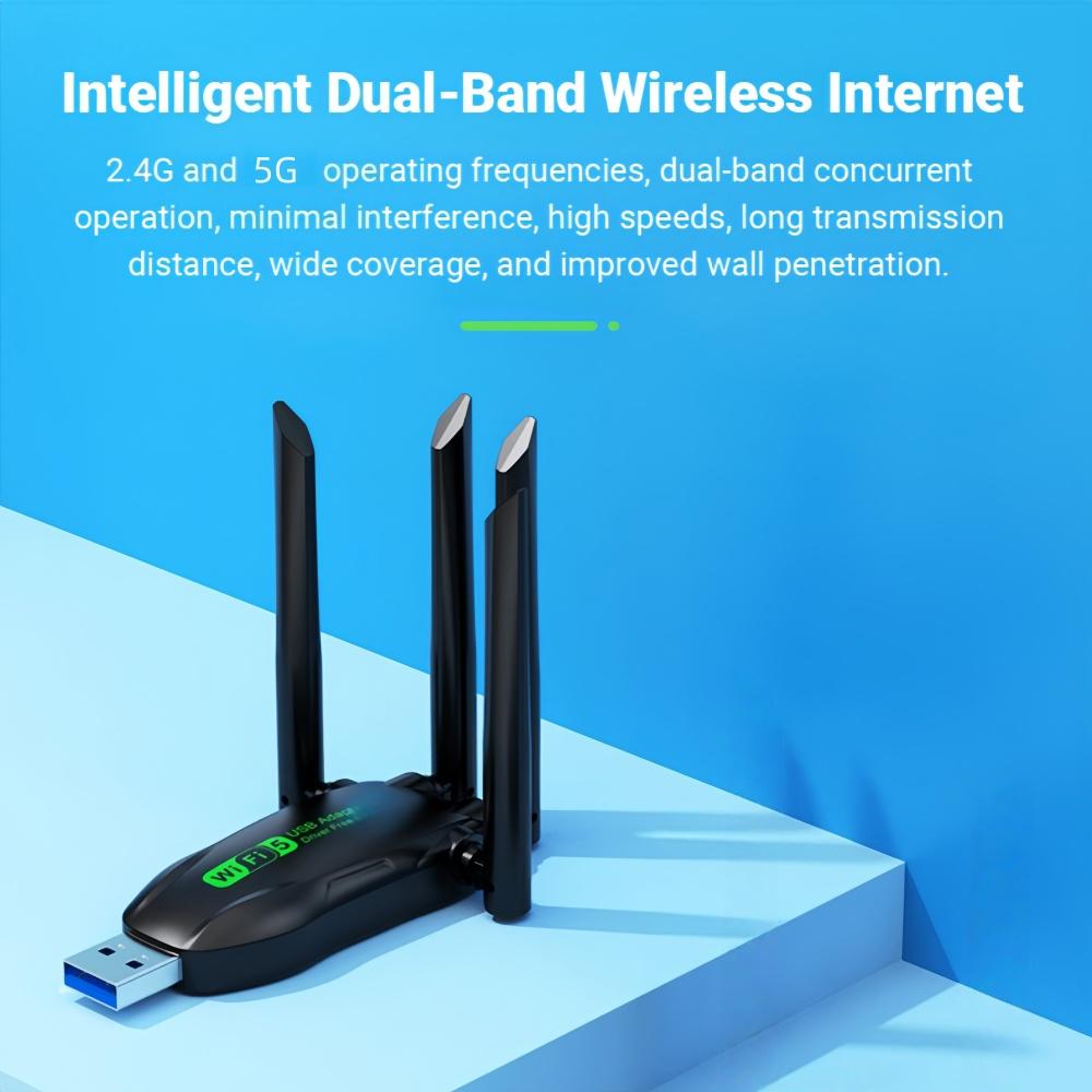 Dual Band 1300Mbps USB Adapter WiFi5 2.4G/5G 4 External Antenna Drive Free USB3.0 Wireless Receiver for Laptops/Desktops