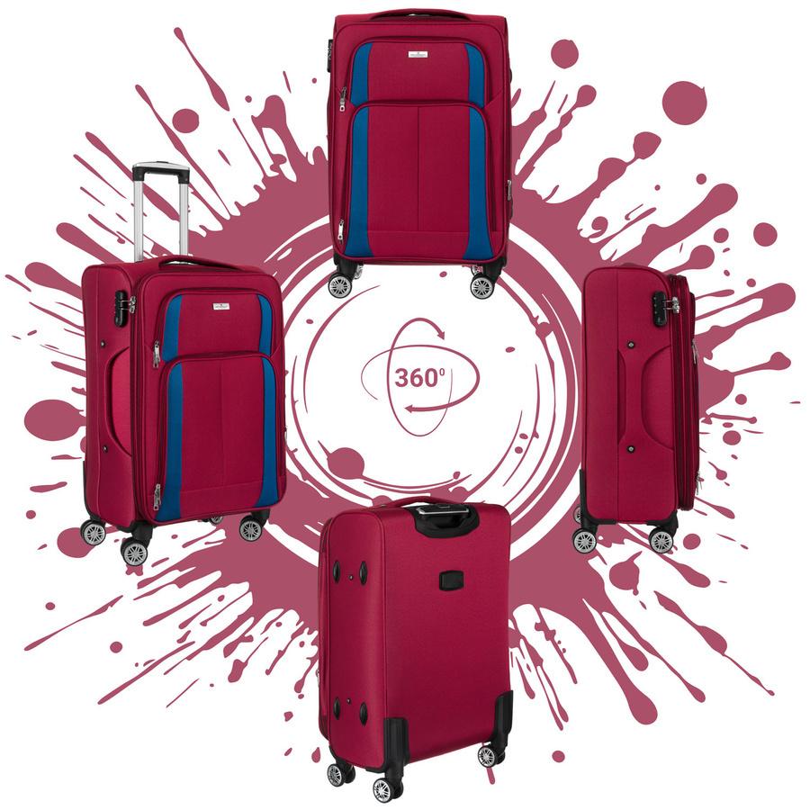 Soft Polyester Cabin Suitcase In Red and Blue - Peterson