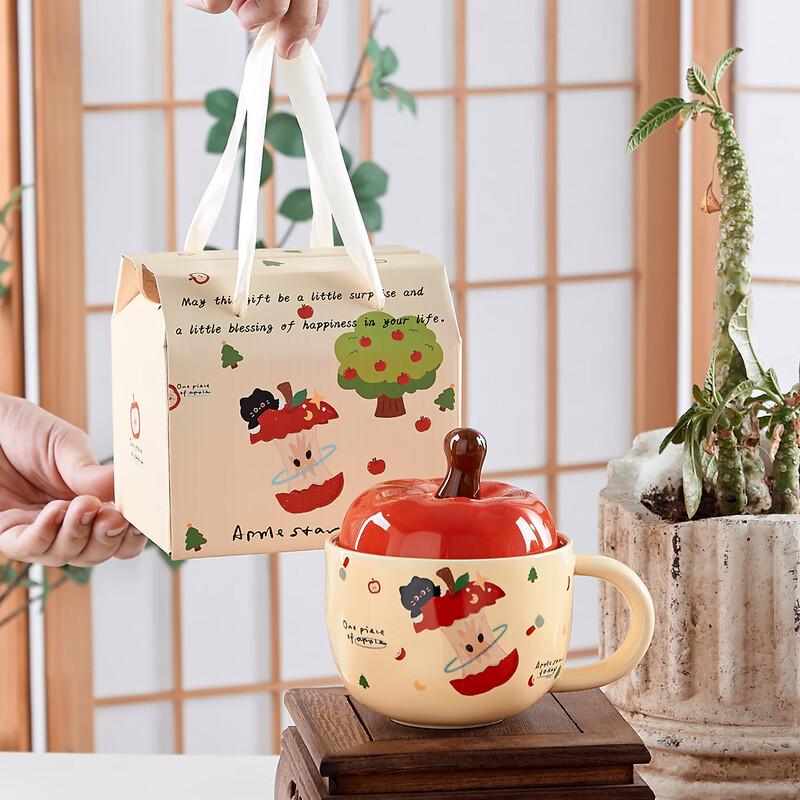 Festive Apple Ceramic Mug with Red Lid